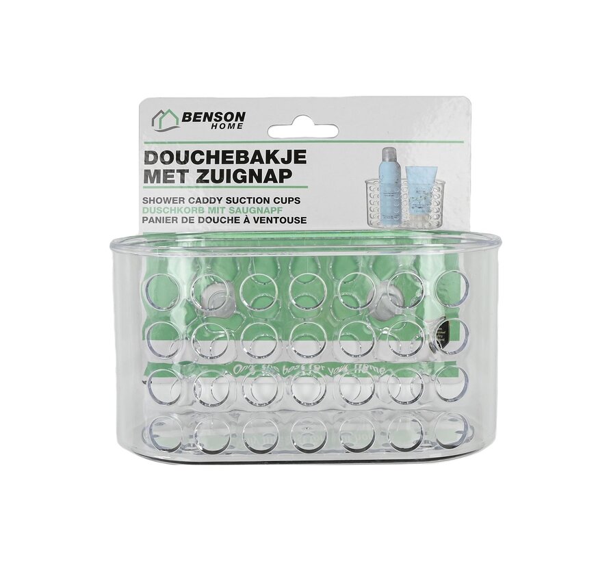 Douchebakje + Zuignap Medium Transp. - Badkamer Opbergmandje - Zuignap Opberger