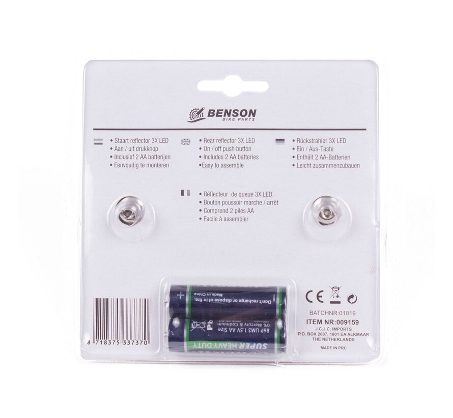 Staartreflector 3 x LED + Batterij - Achterlicht Fiets - Fiets Staartreflector