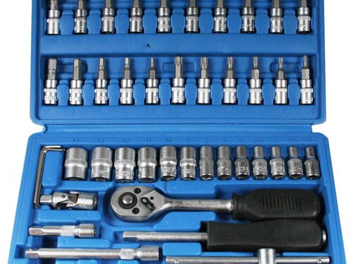 Benson Tools Doppendoos 46 dlg Satin-F - Uitgebreide Doppenset met Ratel en Accessoires