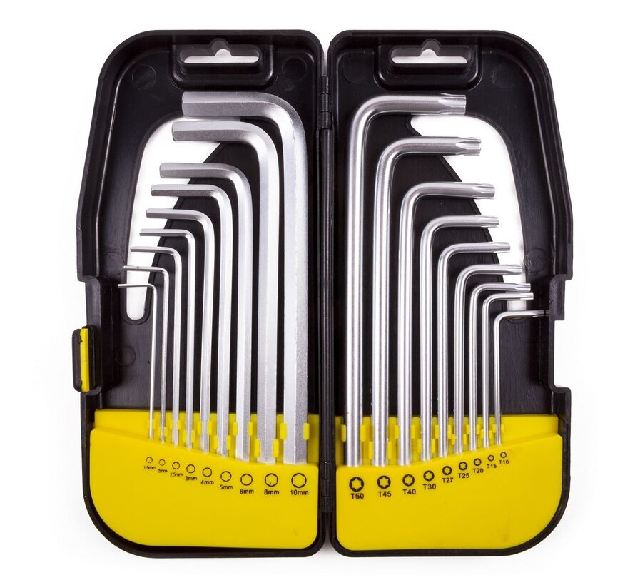 Inbus- en Torx Sleutelset Lang 18 dlg Profi - Uitgebreide Set voor Professionals