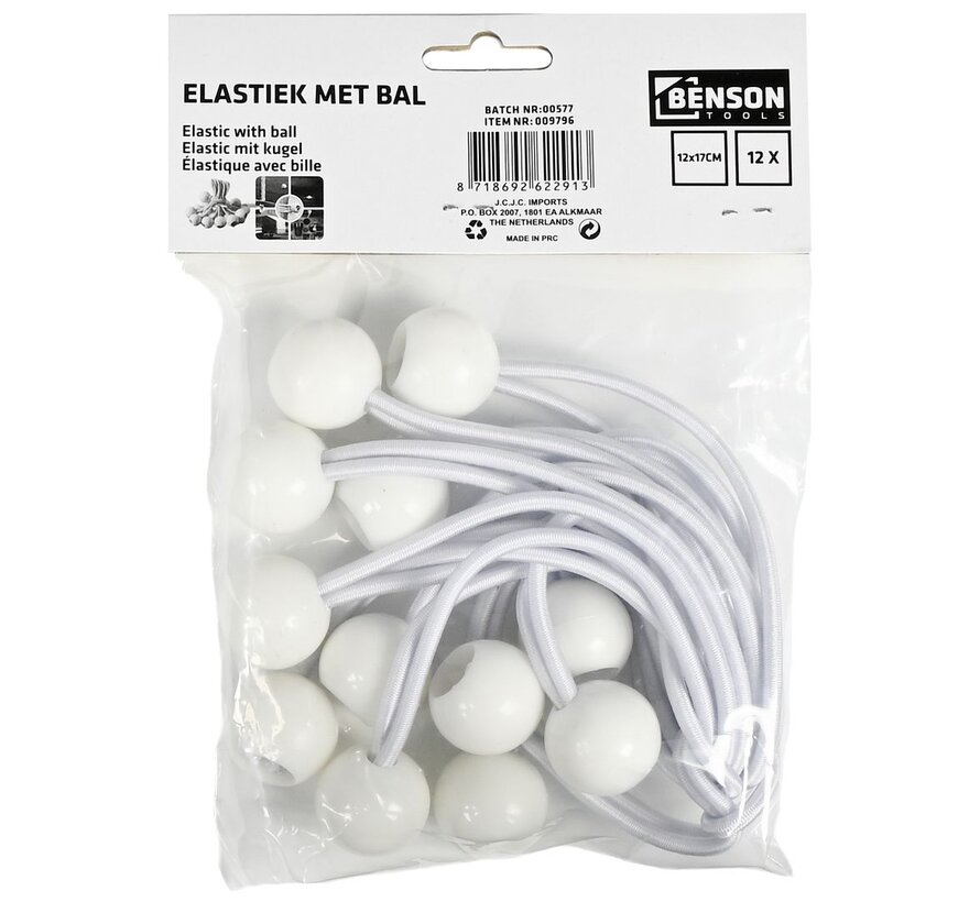 Elastiek met Bal Wit 12 dlg +/- 17 cm