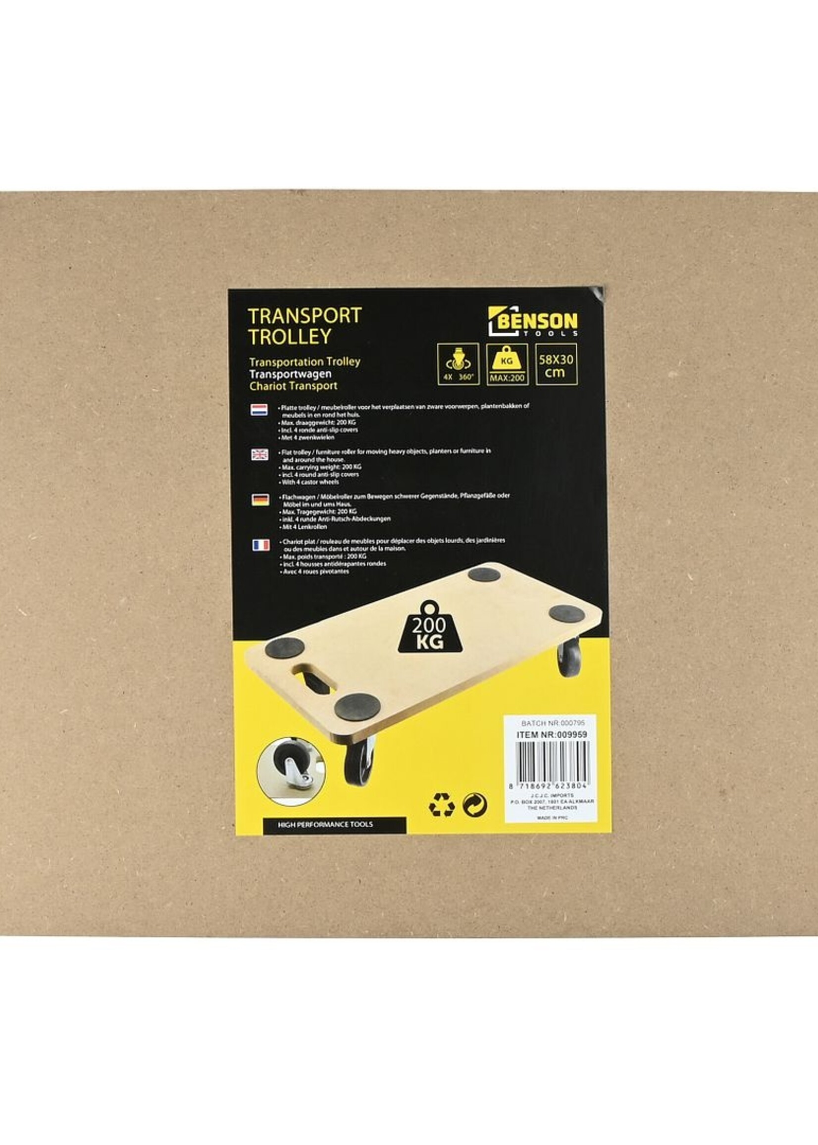 Benson Tools Transport Trolley 58 x 30 cm 200 kg - Verplaats Meubels en Zware Voorwerpen met Gemak