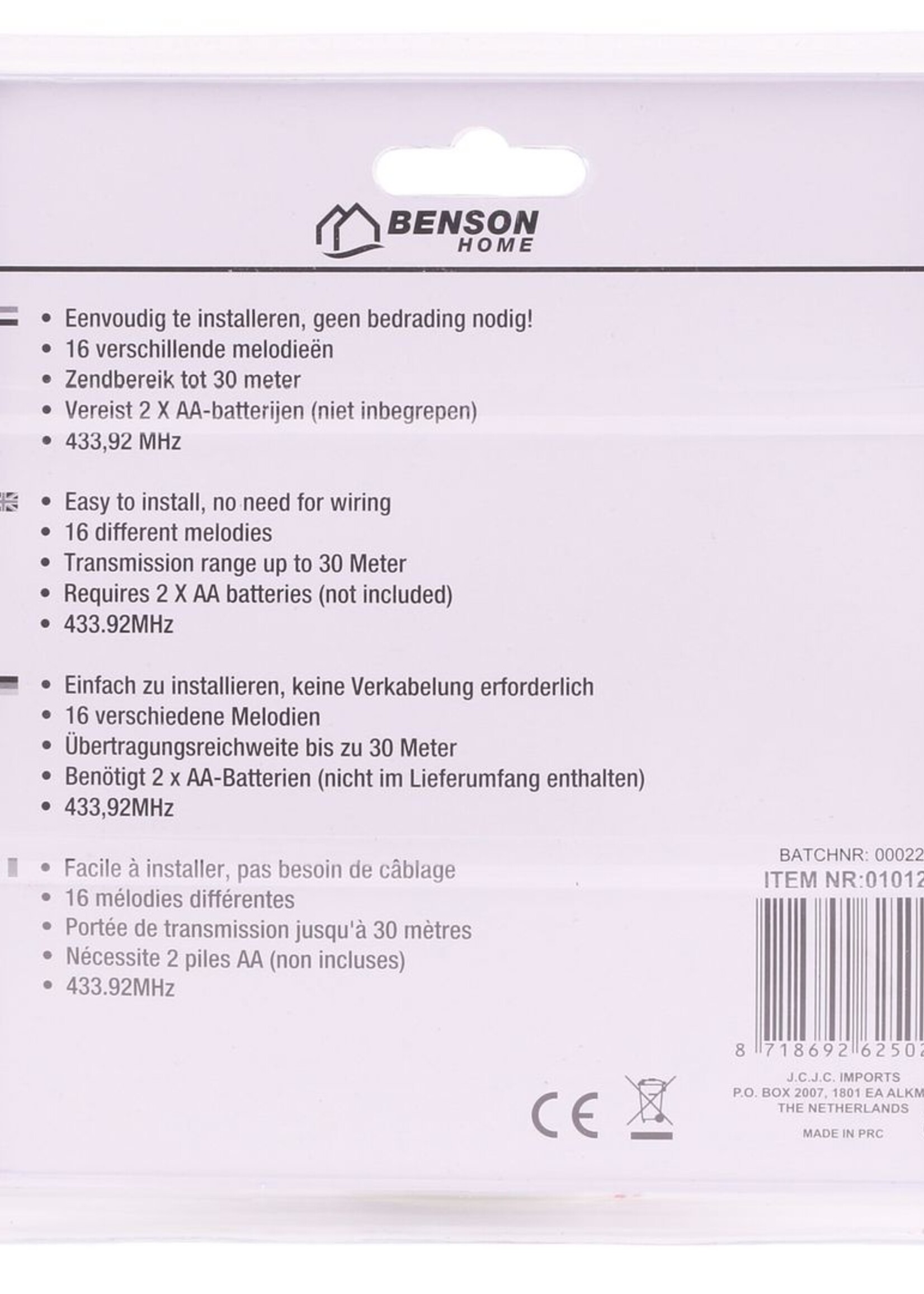 Benson Home Deurbel Compact Draadloos - 16 Melodieën