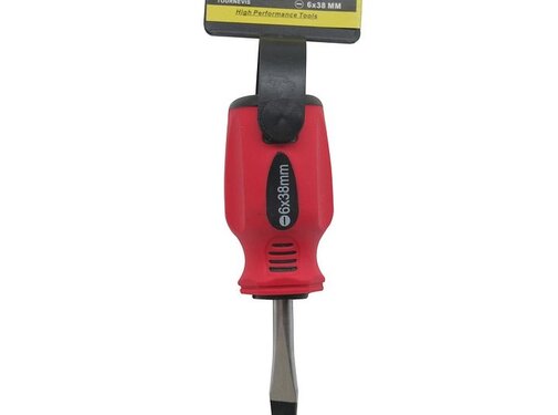 Benson Tools Schr Dr Plat 6 x 38 Rood/Zwart CrV - Korte Platte Schroevendraaier, 6 x 38 mm, Chroom Vanadium