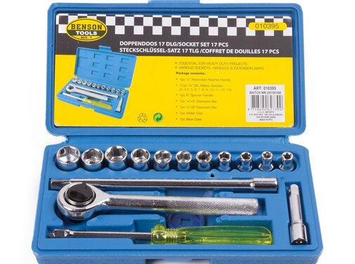Benson Tools Doppendoos 17 dlg - Dopsleutelset, Ratelset, Socketset in Kunststof Opbergdoos