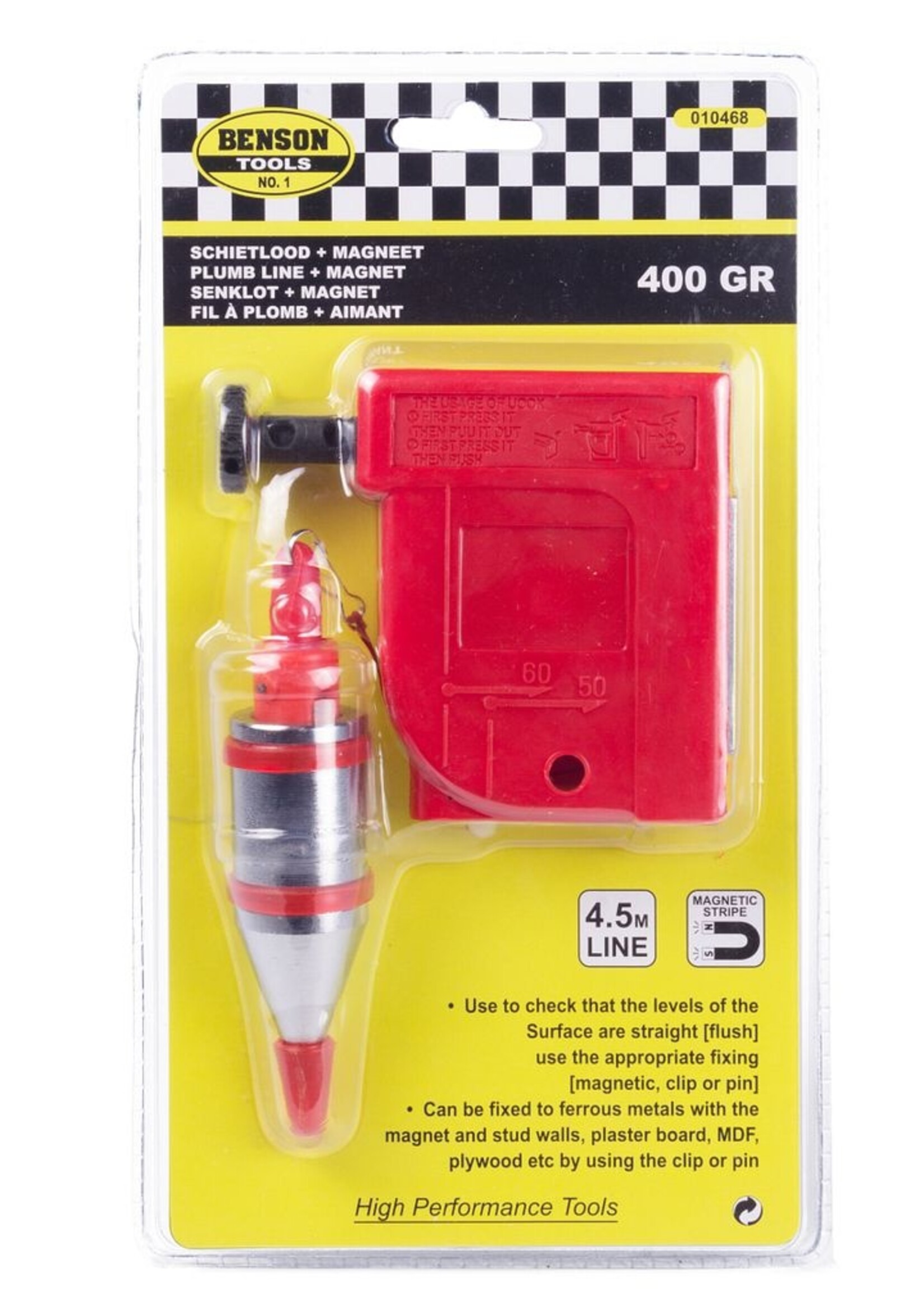 Benson Tools Schietlood 400 g + Magneet - Loodlijn - Loodrechte Lijnuitzetter