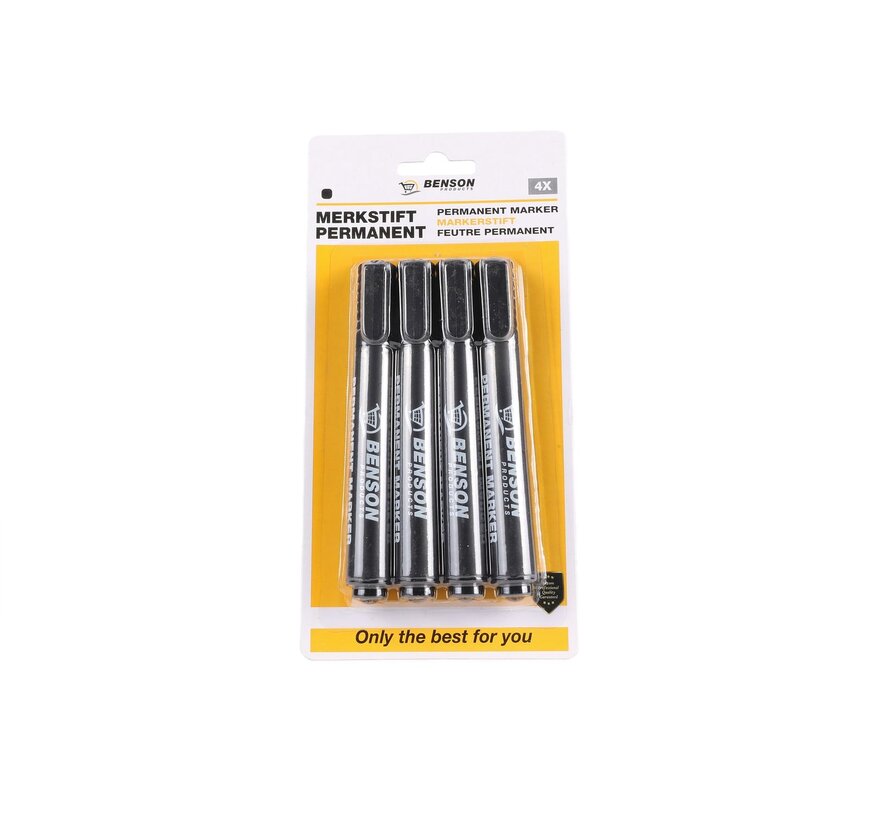 Merkstift Permanent 4 dlg Zwart Profi - Zwart Markers - Permanentstift Set Zwart