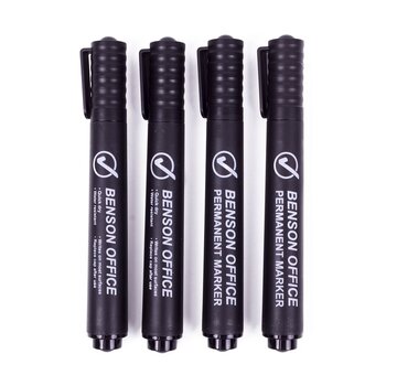 Benson Merkstift Permanent 4 dlg Zwart Profi - Zwart Markers - Permanentstift Set Zwart