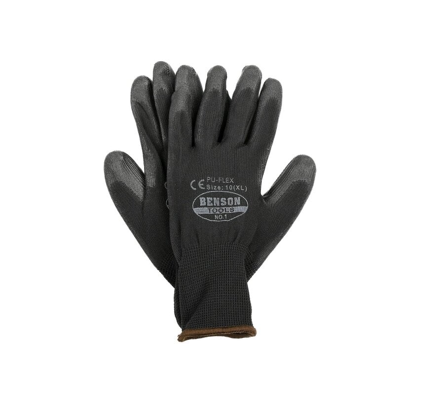Werkhandschoen PU Flex Nylon Zwart Maat 10 (XL) - Flexibele Werkhandschoen - PU Gecoate Handschoen
