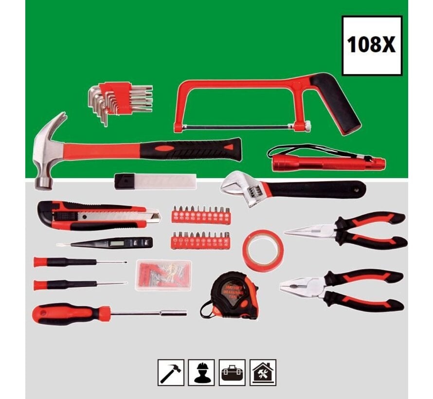 Gereedschapset 108 dlg Koffer - Complete Toolkit - Doe-Het-Zelf Set