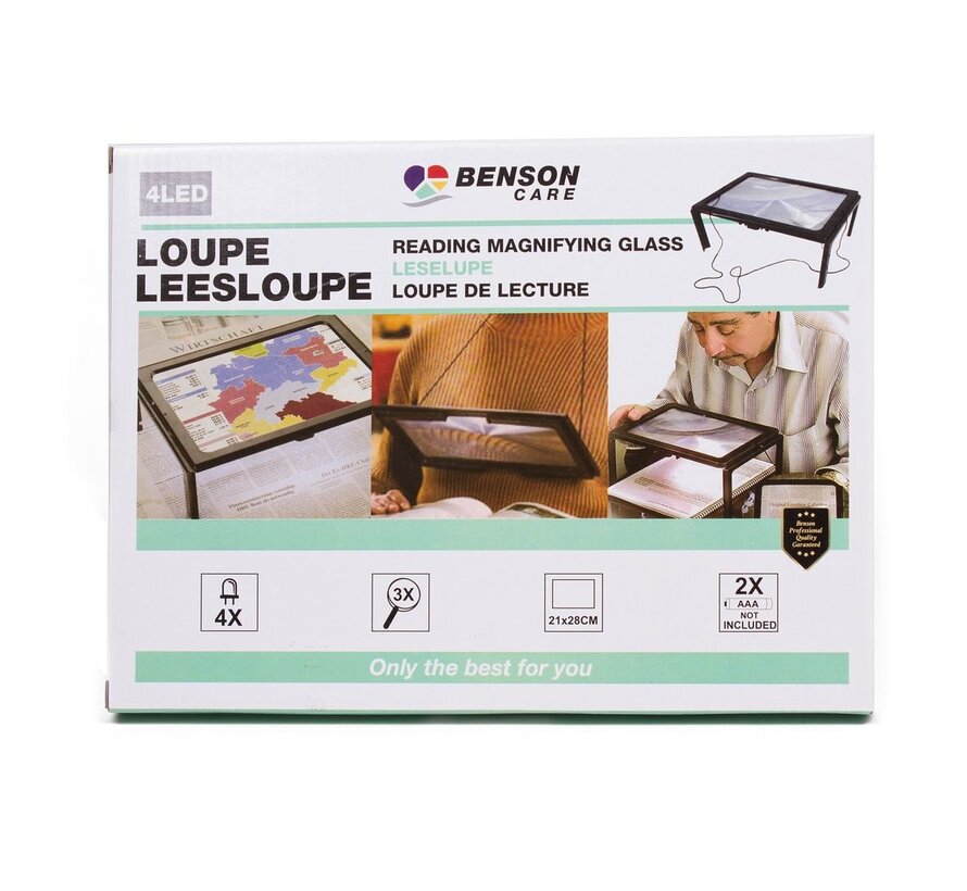 Loupe Leesloupe A4 + 4x LED - Vergrootglas met Licht - Draagbare LED Leesloupe