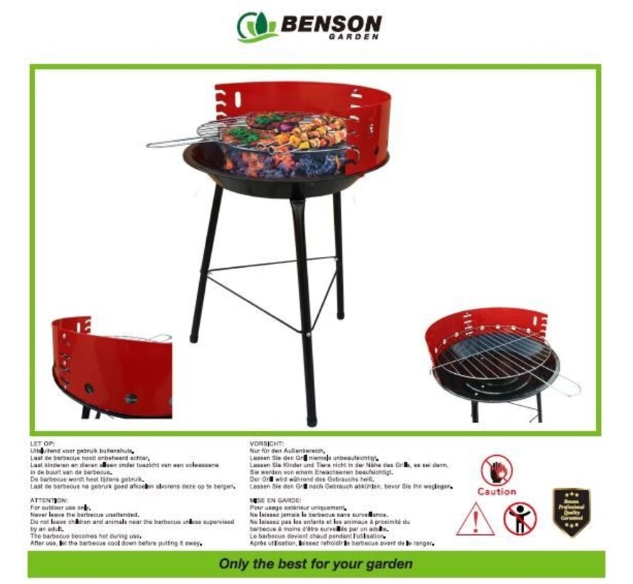 Barbecue 4-Level 36 x 36 x 51,5 cm - Verstelbare Grill - Traditionele Houtskoolbarbecue
