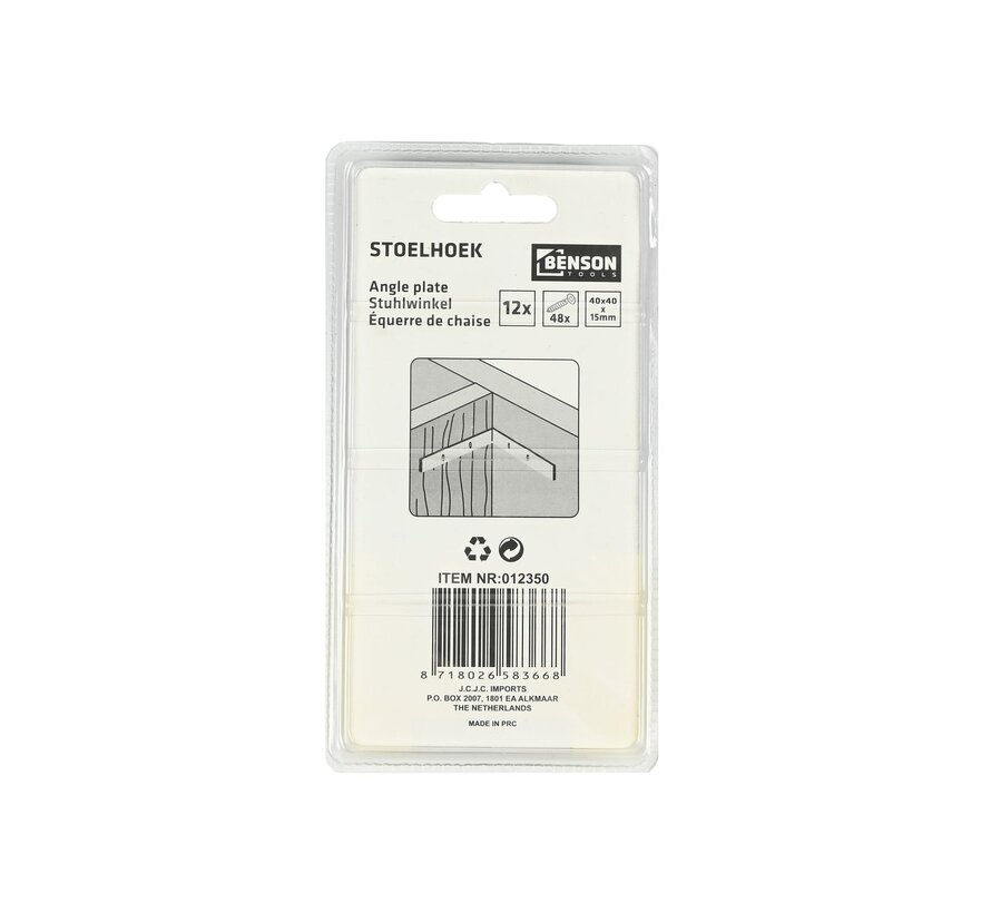Ijzerwaren Stoelhoek 12 dlg 40 x 40 x 15 mm - Verbindingshoek - Bevestigingshoek