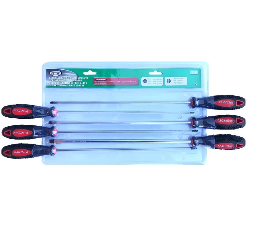 Schroevendraaierset 6 dlg Lang - Extra Lange Schroevendraaiers - Chroom Vanadium Staal