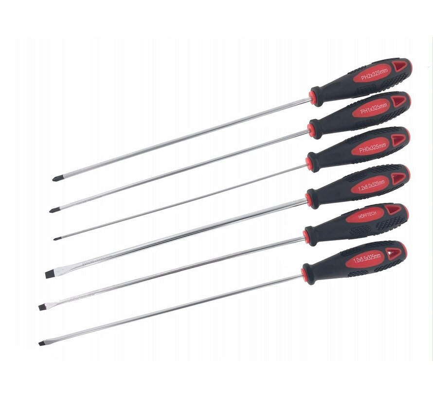 Schroevendraaierset 6 dlg Lang - Extra Lange Schroevendraaiers - Chroom Vanadium Staal