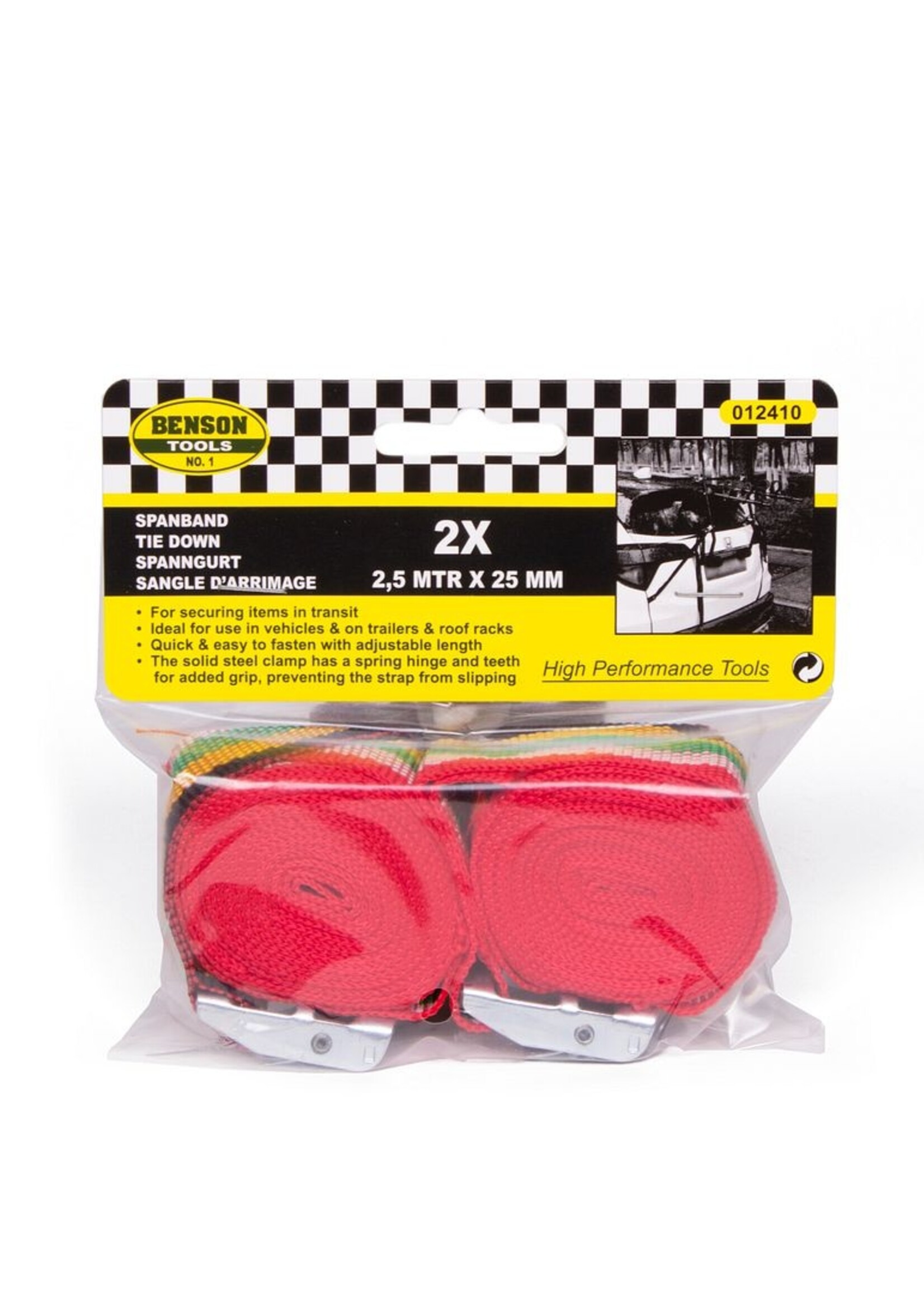 Benson Tools Spanband 2 dlg 2,5 Mtr x 25 Mm - Sjorband Sjorriem Vastbindriem Bevestigingsband