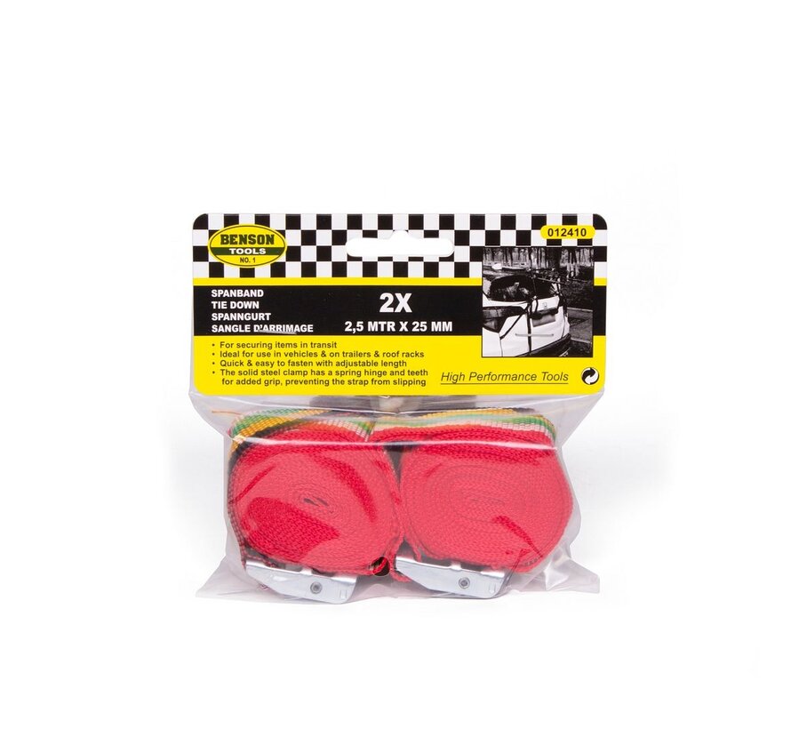Spanband 2 dlg 2,5 Mtr x 25 Mm - Sjorband Sjorriem Vastbindriem Bevestigingsband
