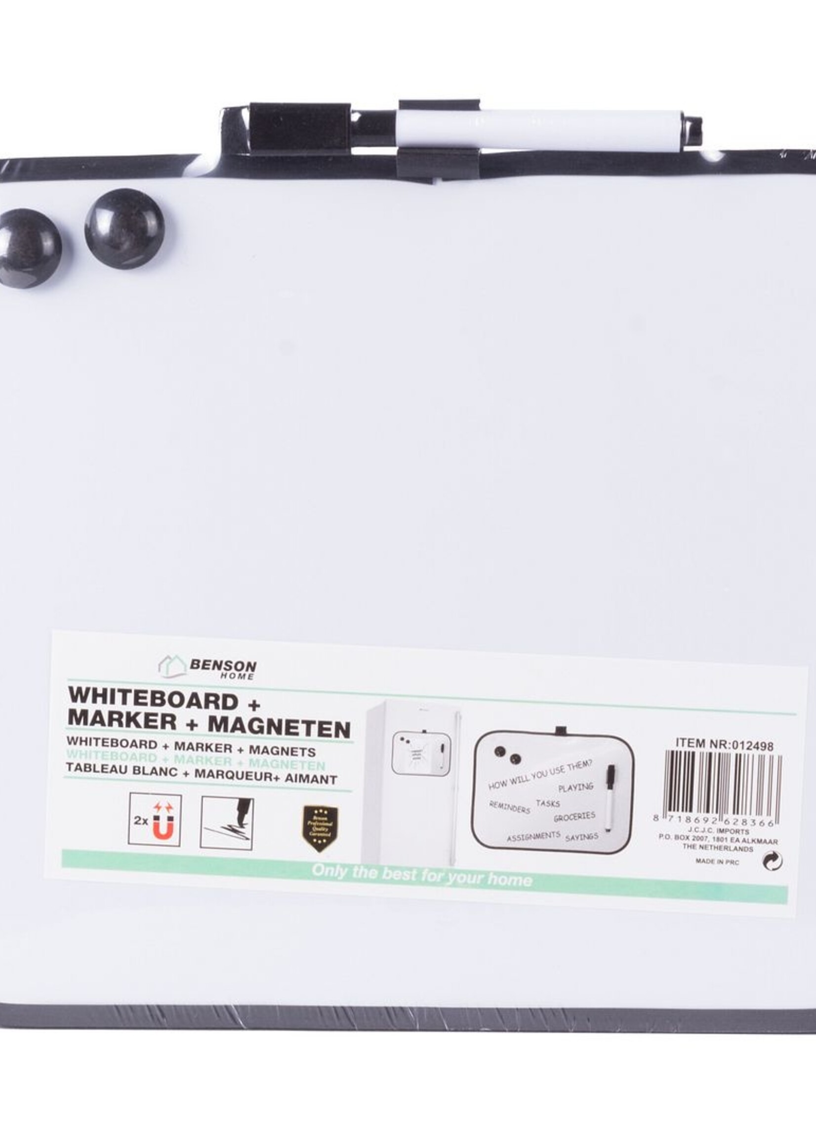 Benson Home Whiteboard 28x22cm Zwart + Marker + Magneten - Notitiebord - Memobord