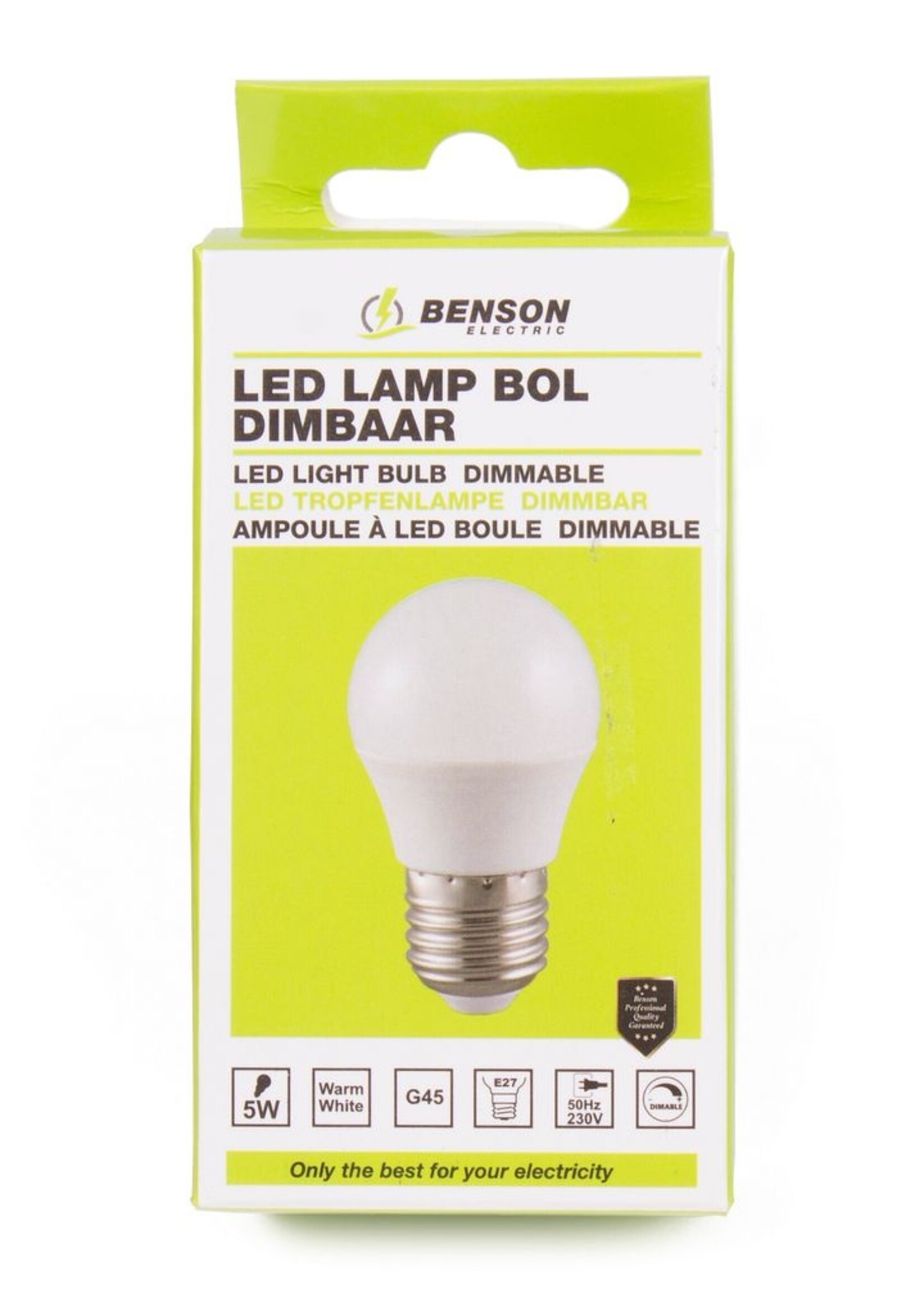 Benson Electric Led Lamp Bol G45 5W E27 Dimbaar