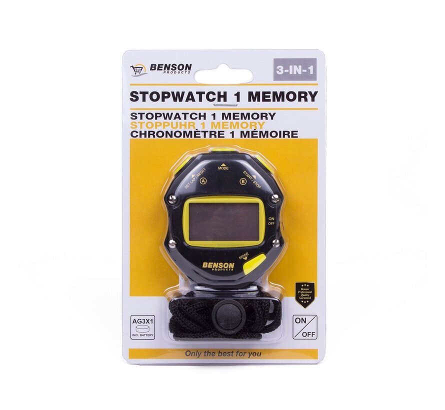 Stopwatch-1 1 Memory - Digitale Stopwatch – Zwart