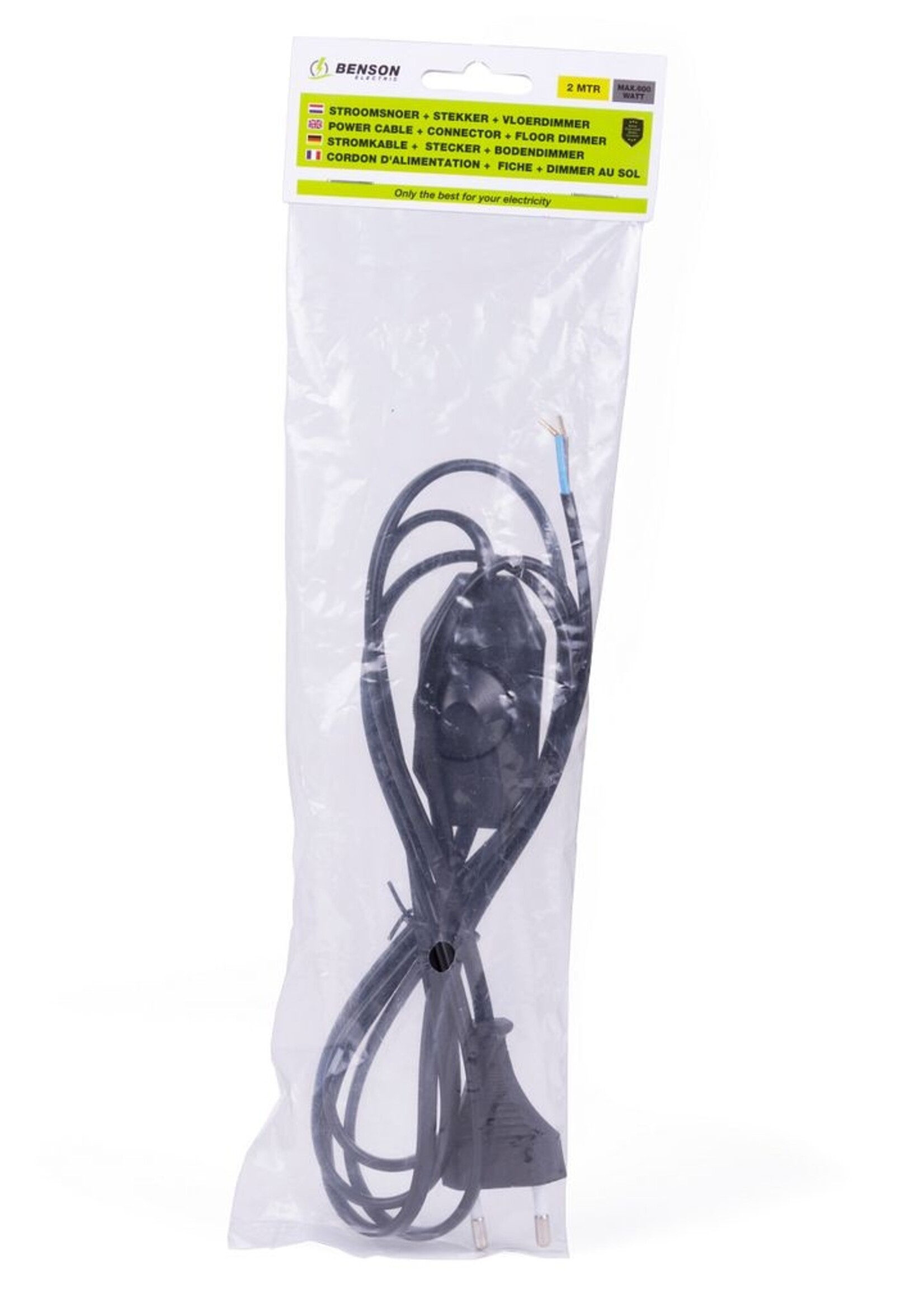 Benson Electric Stroomsnoer + Stekker + Vloerdimmer 2 Mtr Zwart