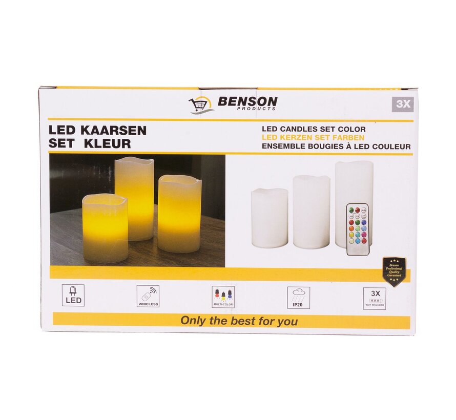 Kaarsen Led 3dlg + Afstandsbediening - Kleur