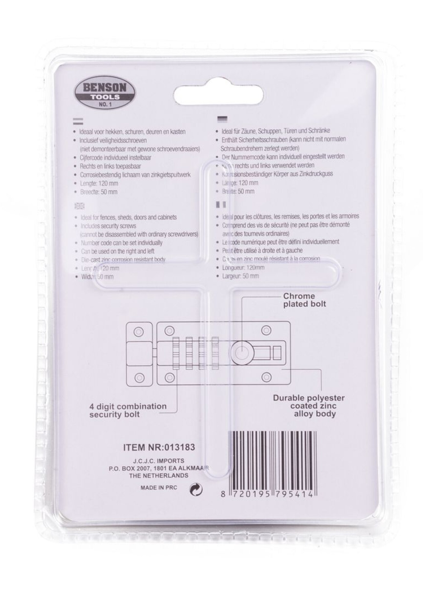 Benson Tools Deurschuif 5" / 120mm cijferslot - Schuifdeur