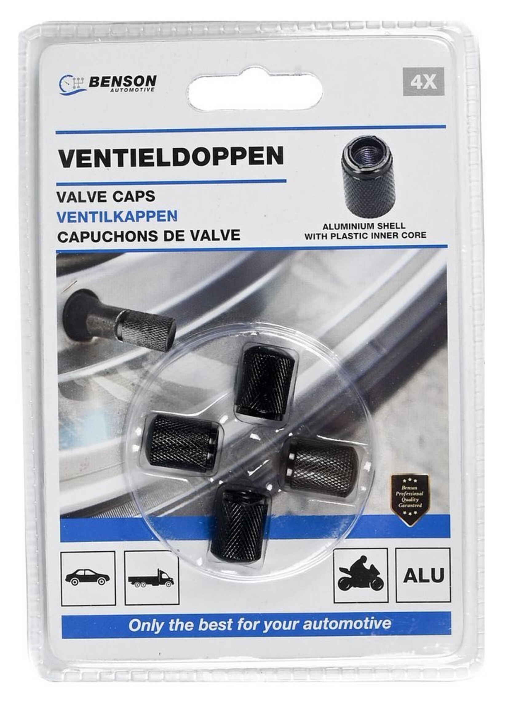 Benson Automotive Ventieldoppen 4 Dlg Aluminium Zwart