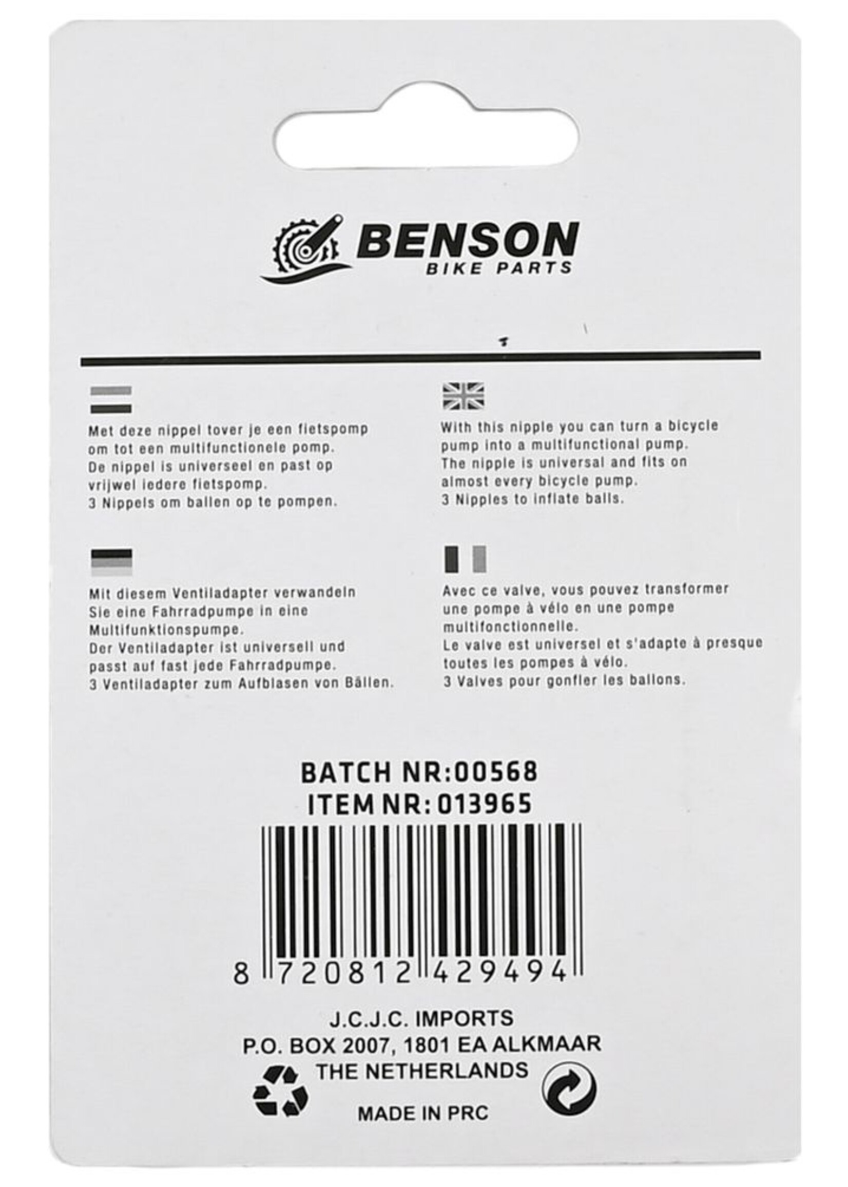 Benson Bike Parts Nippel voor Ballenpomp 3 dlg - Ballenpomp Nippel - Pomp Nippel