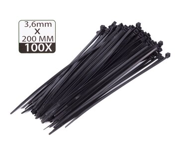 Höfftech Tie Ribs - 3.6 x 200 Mm - 100 Stuks - Kabelbinders - Zwart