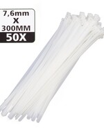 Höfftech Tie Ribs Loskoppelbaar 7.6 x 300 mm / Wit 50 dlg - Witte Kabelbinders - Hersluitbaar