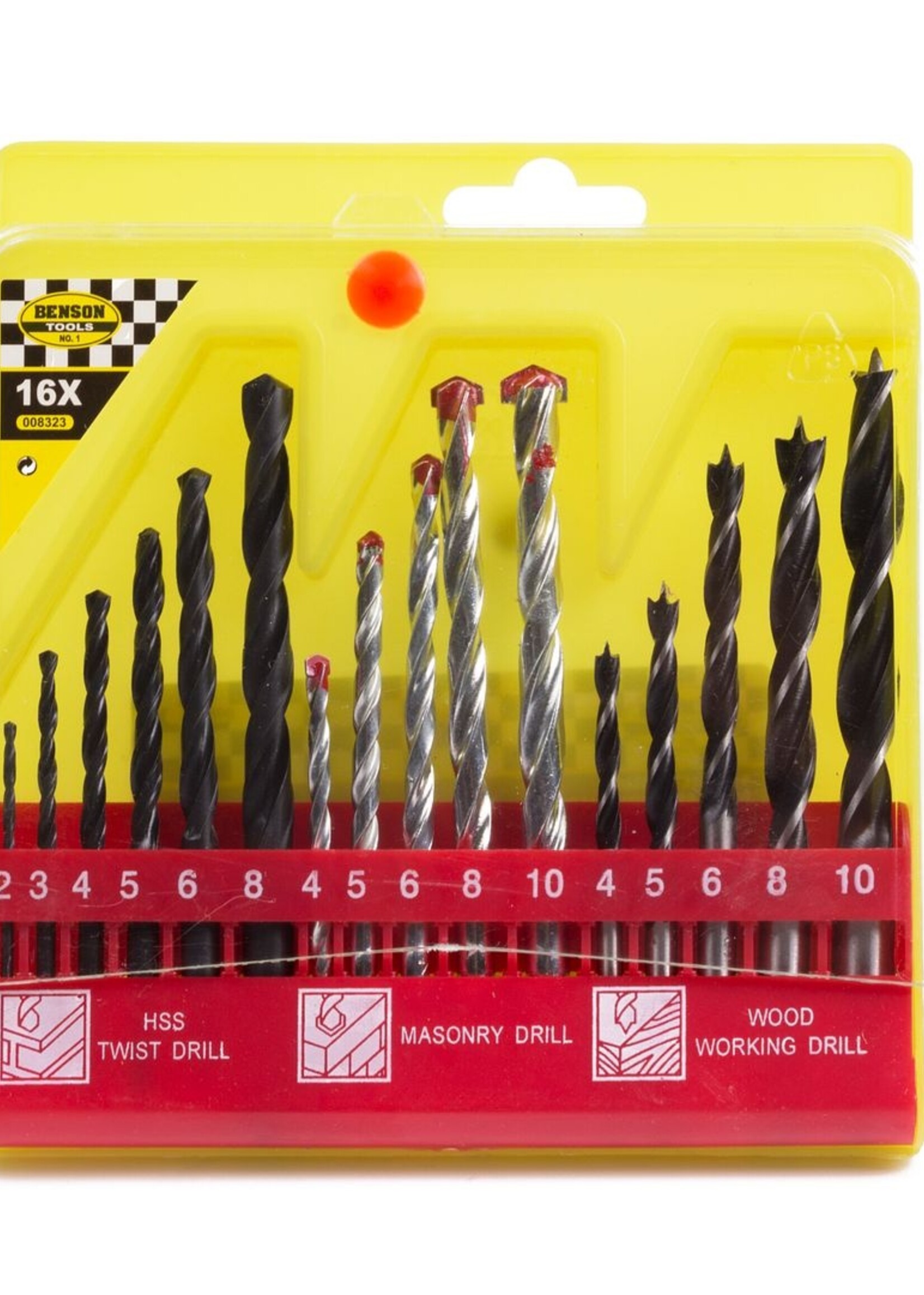 Benson Tools Boorset 16 dlg Combi Koffer - Metaalboren, Steenboren, Houtboren Set