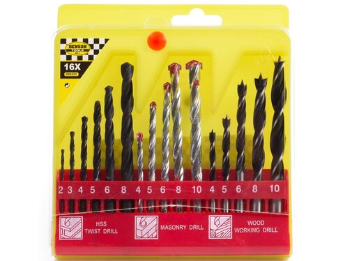 Benson Tools Boorset 16 dlg Combi Koffer - Metaalboren, Steenboren, Houtboren Set