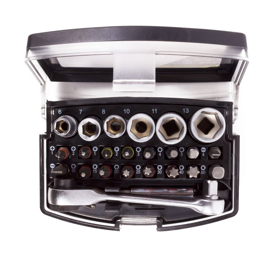 Bit - Doppenset 24 dlg + Ratel / Kleur Profi - Uitgebreide Bitset met Ratel voor Professionals