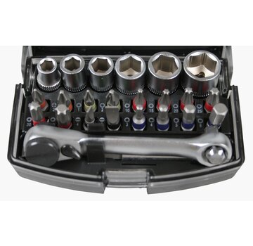 Benson Tools Bit - Doppenset 24 dlg + Ratel / Kleur Profi - Uitgebreide Bitset met Ratel voor Professionals