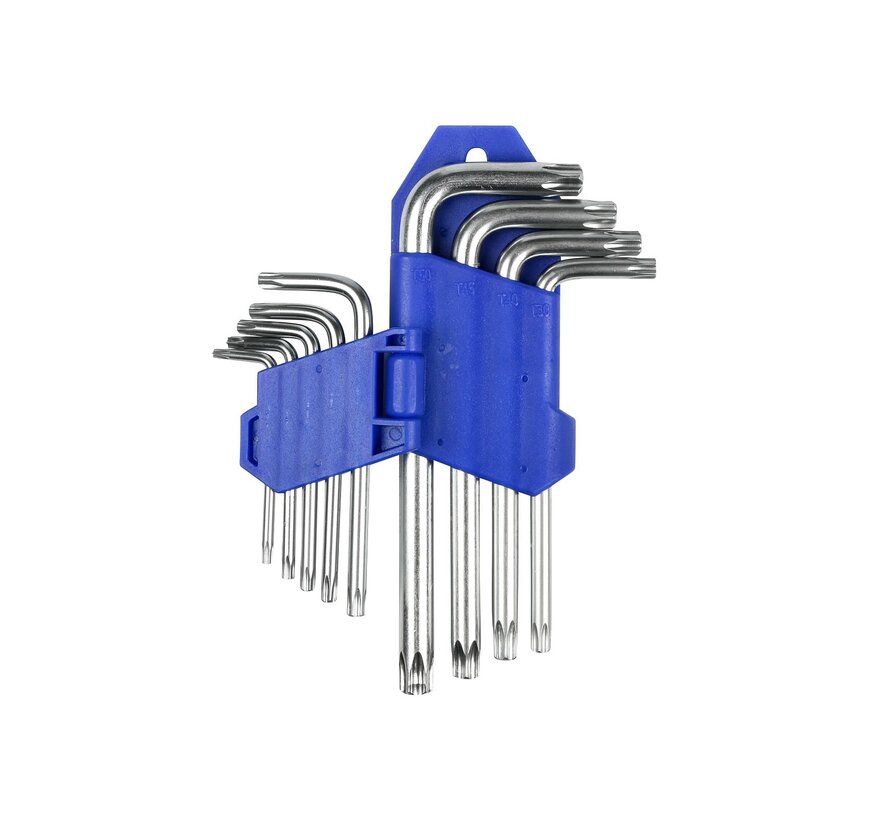 Torx Sleutelset Kort 9 dlg Profi T10-15-20-25-27-30-40-45-50 - Compacte Set voor Hoge Prestaties