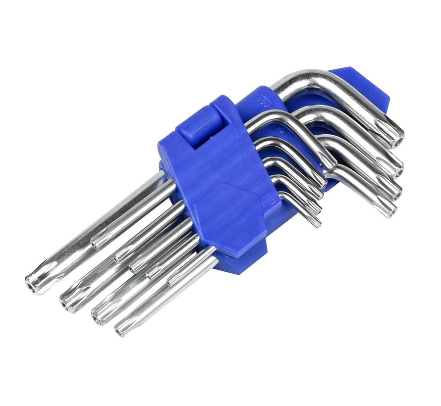 Torx Sleutelset Kort 9 dlg Profi T10-15-20-25-27-30-40-45-50 - Compacte Set voor Hoge Prestaties