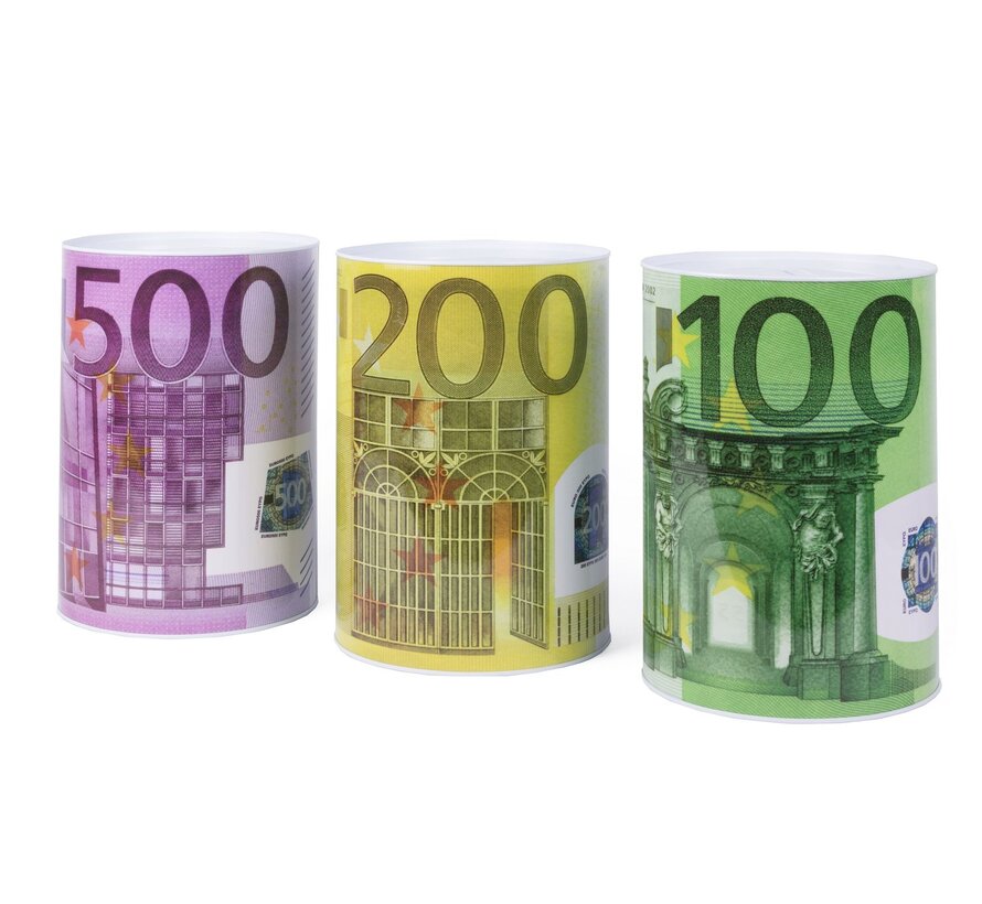 Spaarpot Euro Ø15 x 22 cm 3ass