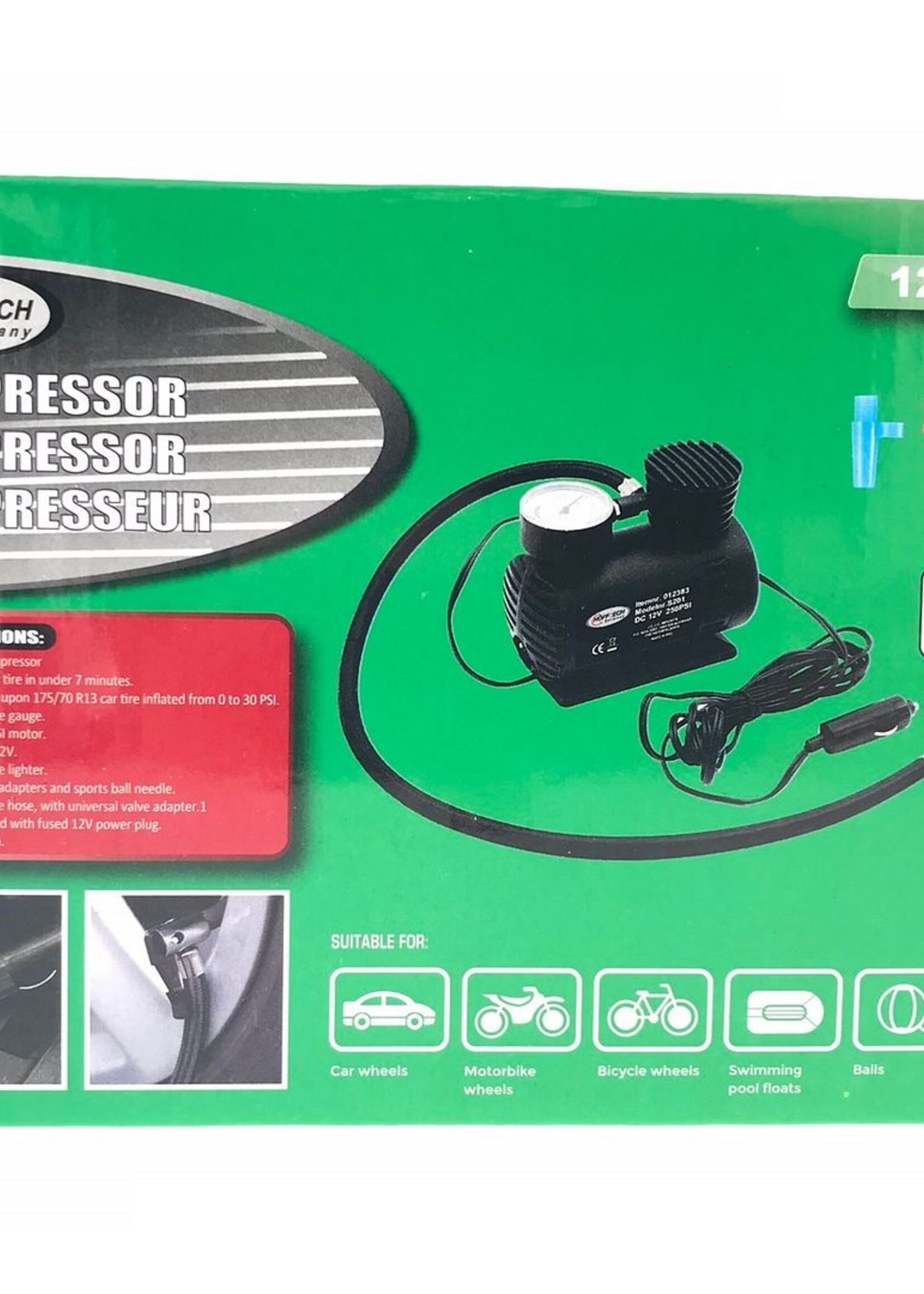 Höfftech Compressor 12V 280 PSI + Accessoires - Draagbare Compressor Autobandenpomp