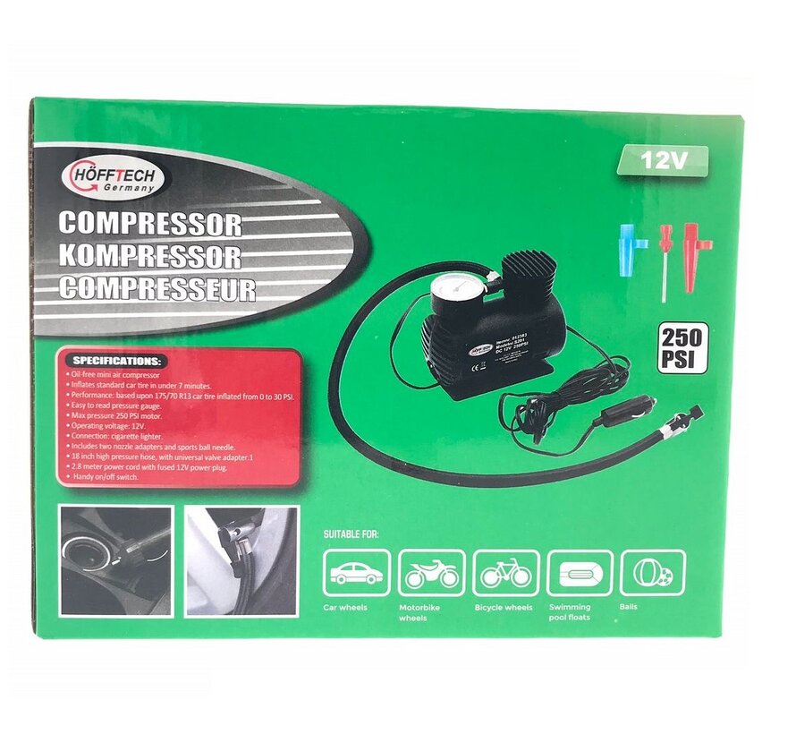 Compressor 12V 280 PSI + Accessoires - Draagbare Compressor Autobandenpomp