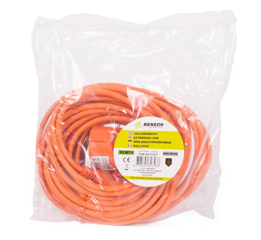 Verlengsnoer 10 Mtr - Oranje 2x1.0