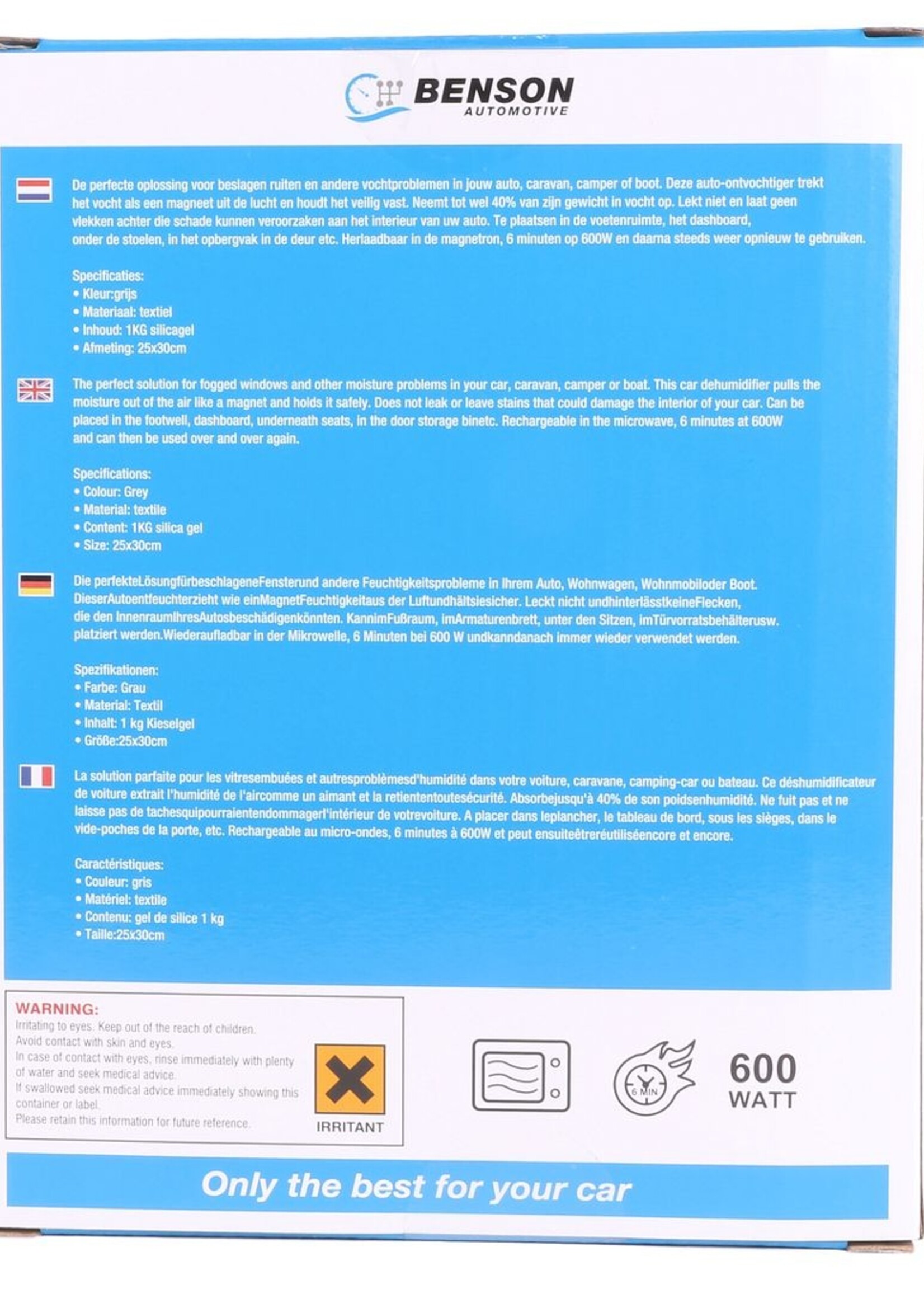 Benson Automotive Auto-ontvochtiger Herbruikbaar 1kg - Vochtabsorber Auto