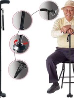 Wandelstok Easy Ergo + LED - Ergonomische Wandelstok voor Senioren - Zwart