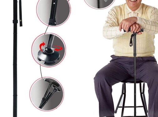 Wandelstok Easy Ergo + LED - Ergonomische Wandelstok voor Senioren - Zwart