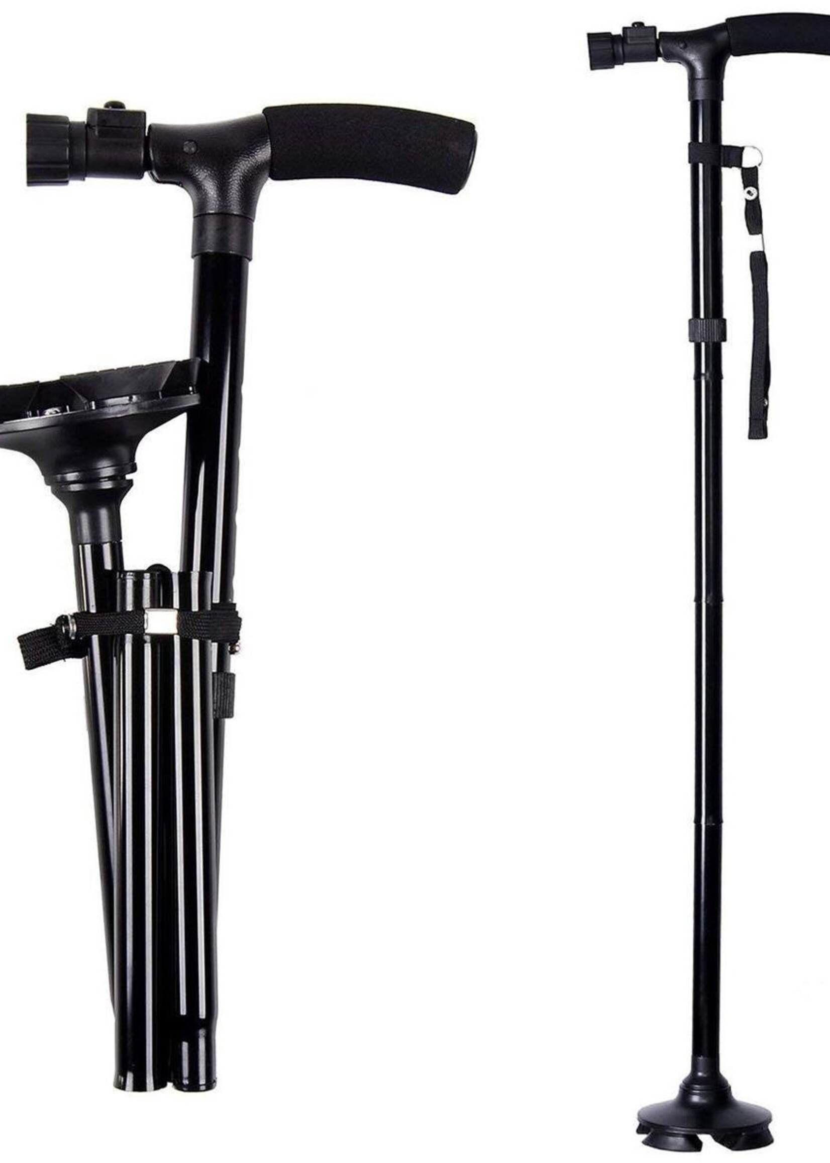 Wandelstok Easy Ergo + LED - Ergonomische Wandelstok voor Senioren - Zwart