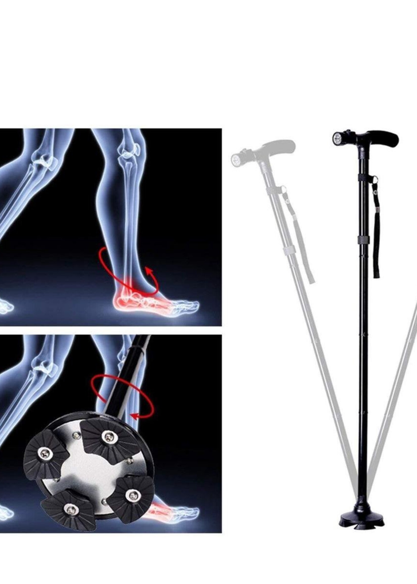 Wandelstok Easy Ergo + LED - Ergonomische Wandelstok voor Senioren - Zwart