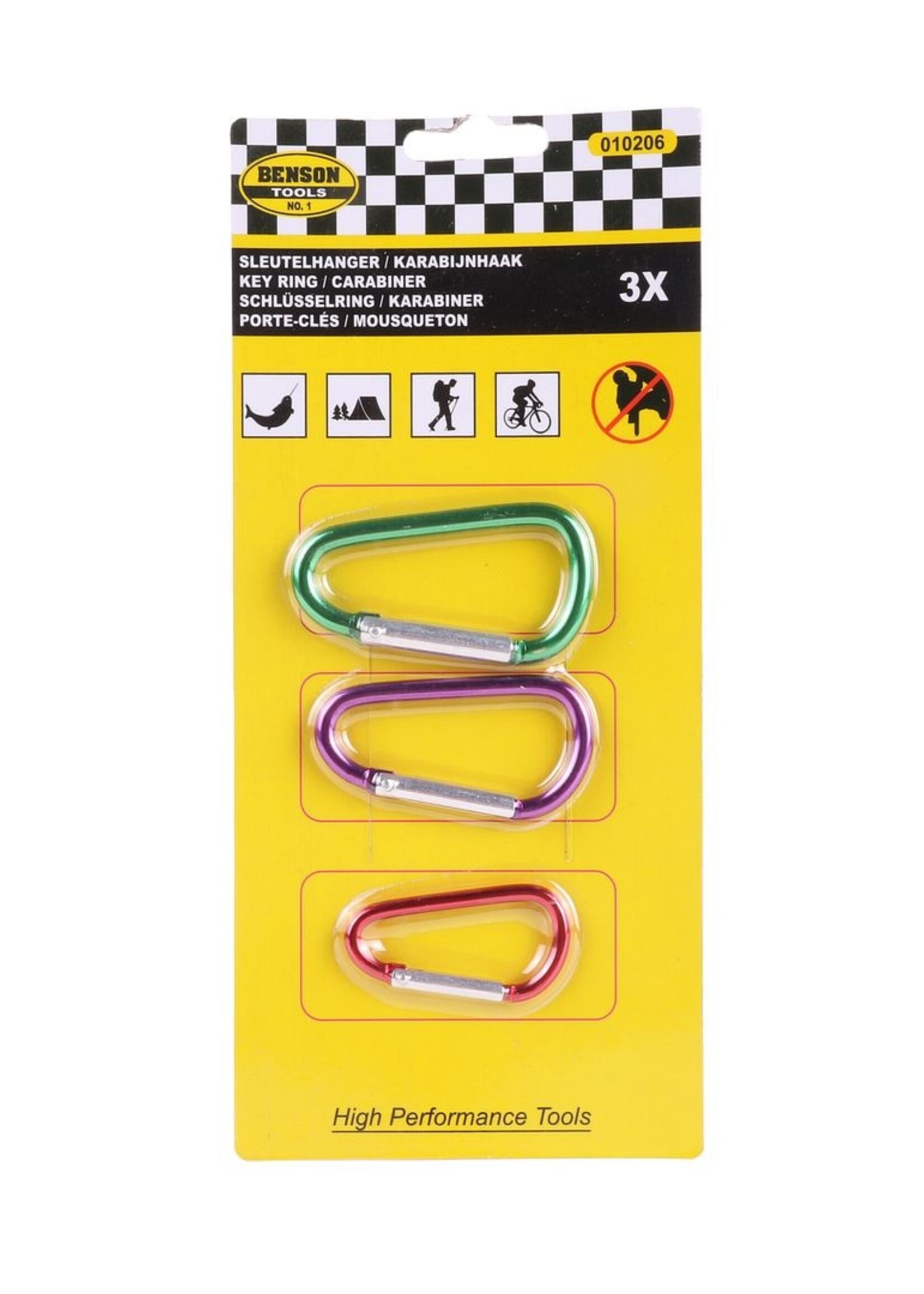 Benson Sleutelhanger Karabijnhaak 3 dlg - Multipurpose Karabijnhaak