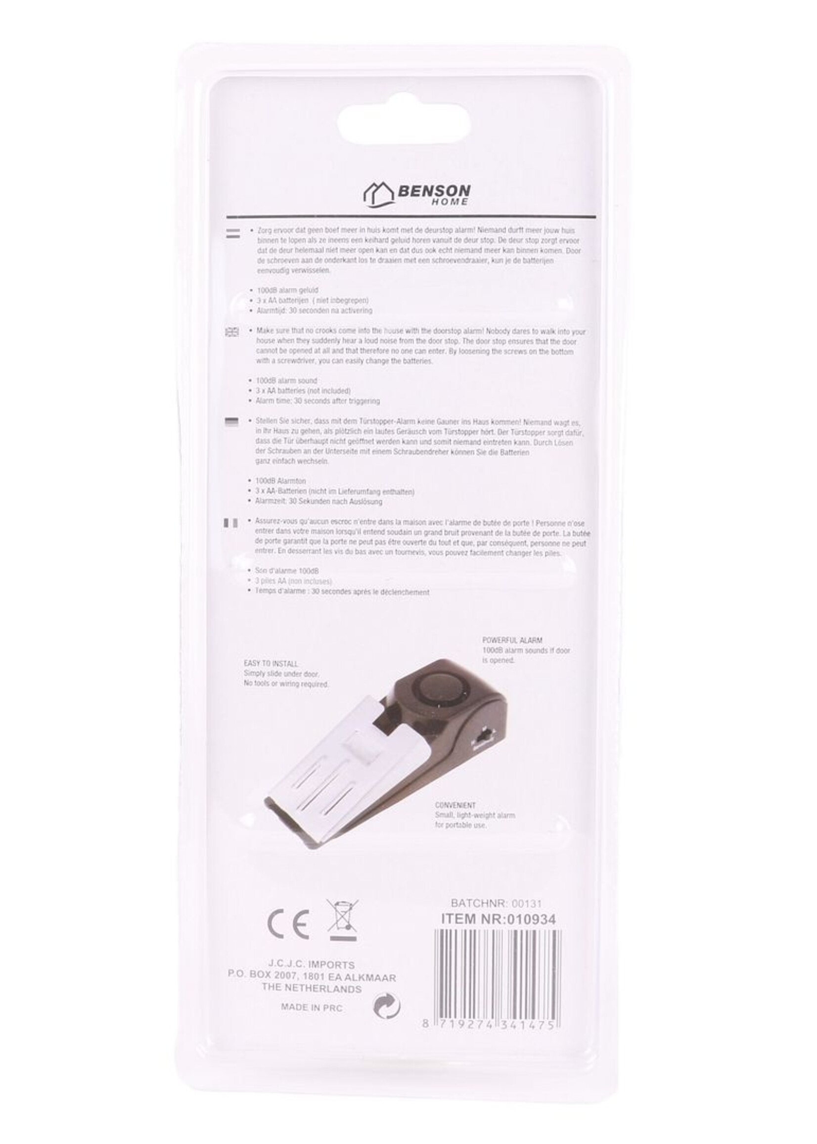 Deurstopper met Alarm 100 dB - Beveiligingsdeurstopper Draadloze Alarmsysteem