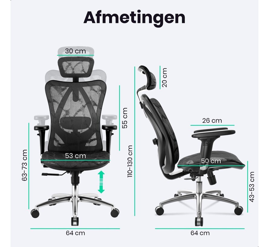 Ergonomische Bureaustoel Proline – 3D Verstelbaar Armsteun – Volledig Mesh Bekleding - Kantoorstoel, Vergaderstoel & Gaming stoel – Bureaustoel met Wieltjes - Zwart
