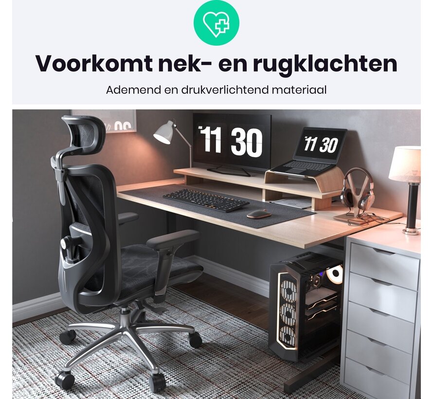 Ergonomische Bureaustoel Proline – 3D Verstelbaar Armsteun – Volledig Mesh Bekleding - Kantoorstoel, Vergaderstoel & Gaming stoel – Bureaustoel met Wieltjes - Zwart